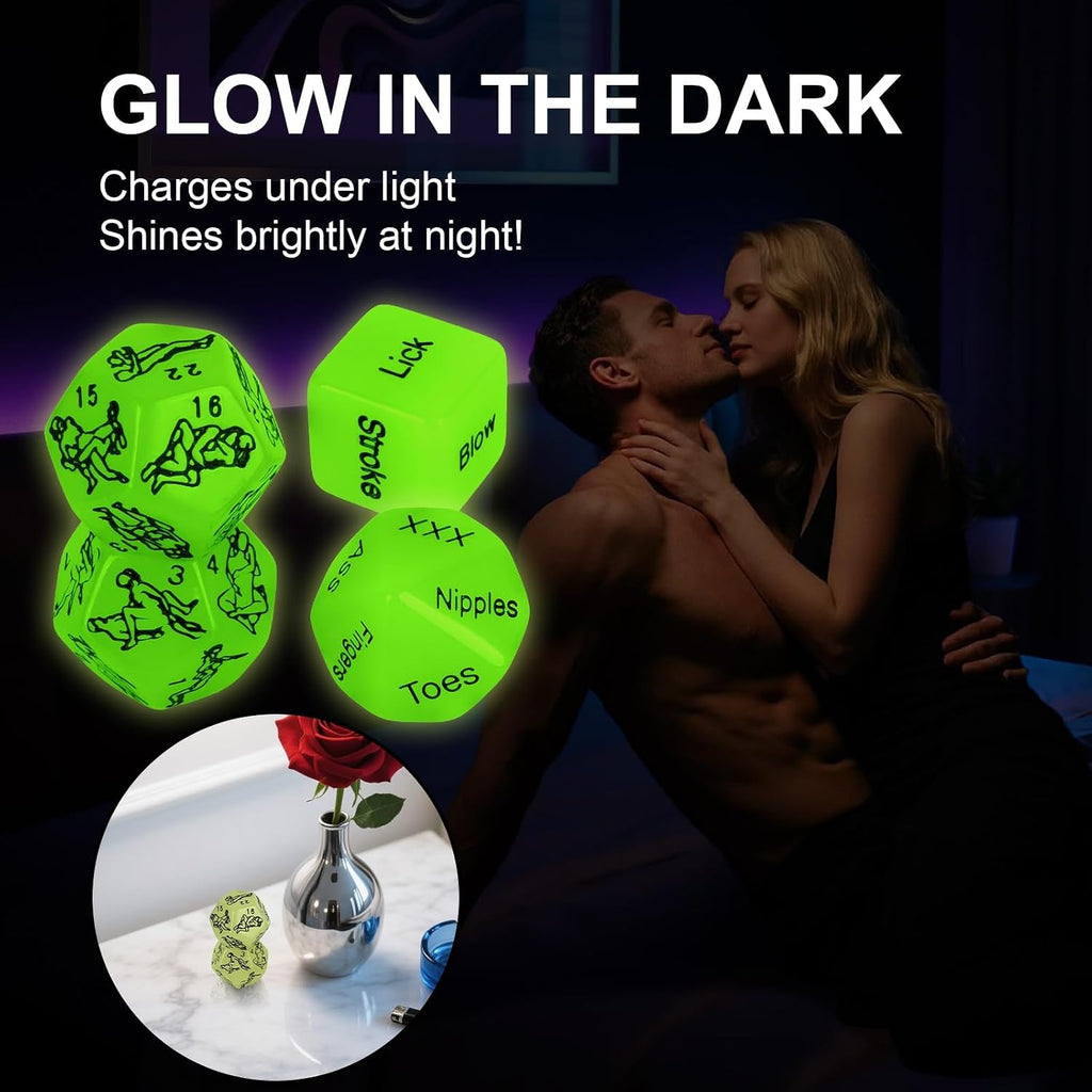 Sex Dice Games, Date Night Dice Toys for Couple, Acrylic Dice for Romantic Ideas（Glow in the Dark Dice 5PCS