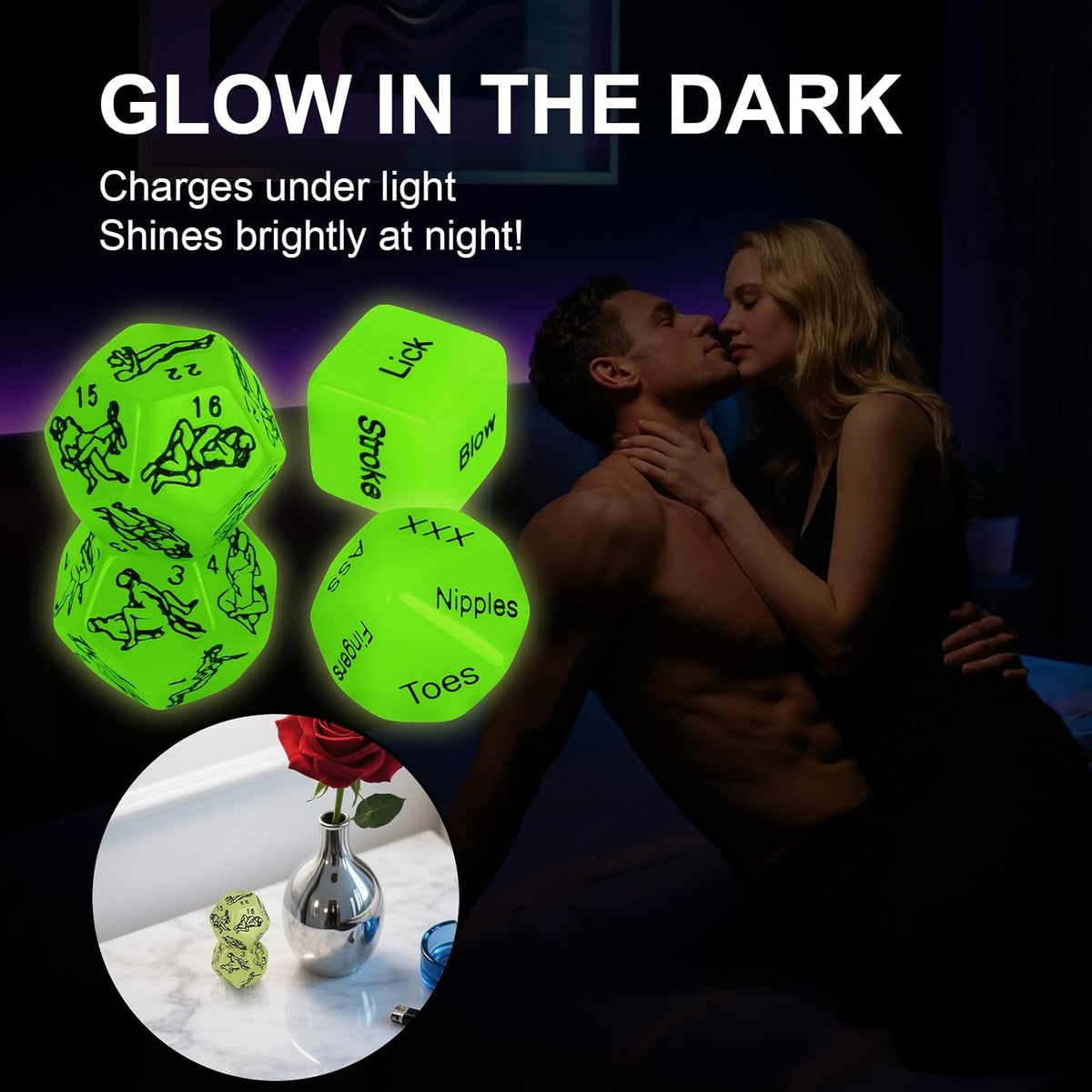 Sex Dice Games, Date Night Dice Toys for Couple, Acrylic Dice for Romantic Ideas（Glow in the Dark Dice 5PCS