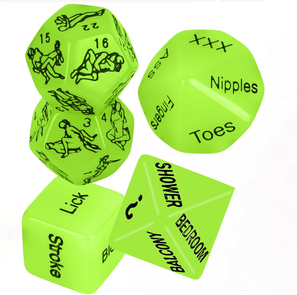 Sex Dice Games, Date Night Dice Toys for Couple, Acrylic Dice for Romantic Ideas（Glow in the Dark Dice 5PCS