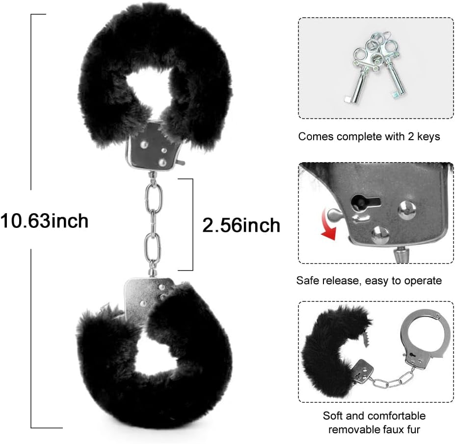 Furry Adjustable Sex Handcuffs with Keys,Ankle Bracelets,Sm Adult Plush Stainless Steel Bondage Fetish Handcuffs,Adult Sex Toys