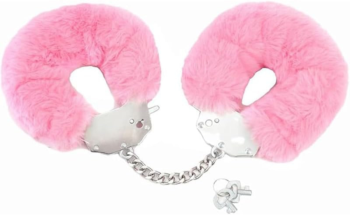 Furry Adjustable Sex Handcuffs with Keys,Ankle Bracelets,Sm Adult Plush Stainless Steel Bondage Fetish Handcuffs,Adult Sex Toys，Halloween Cosplay Party Stage Police Costume Prop (Pink)