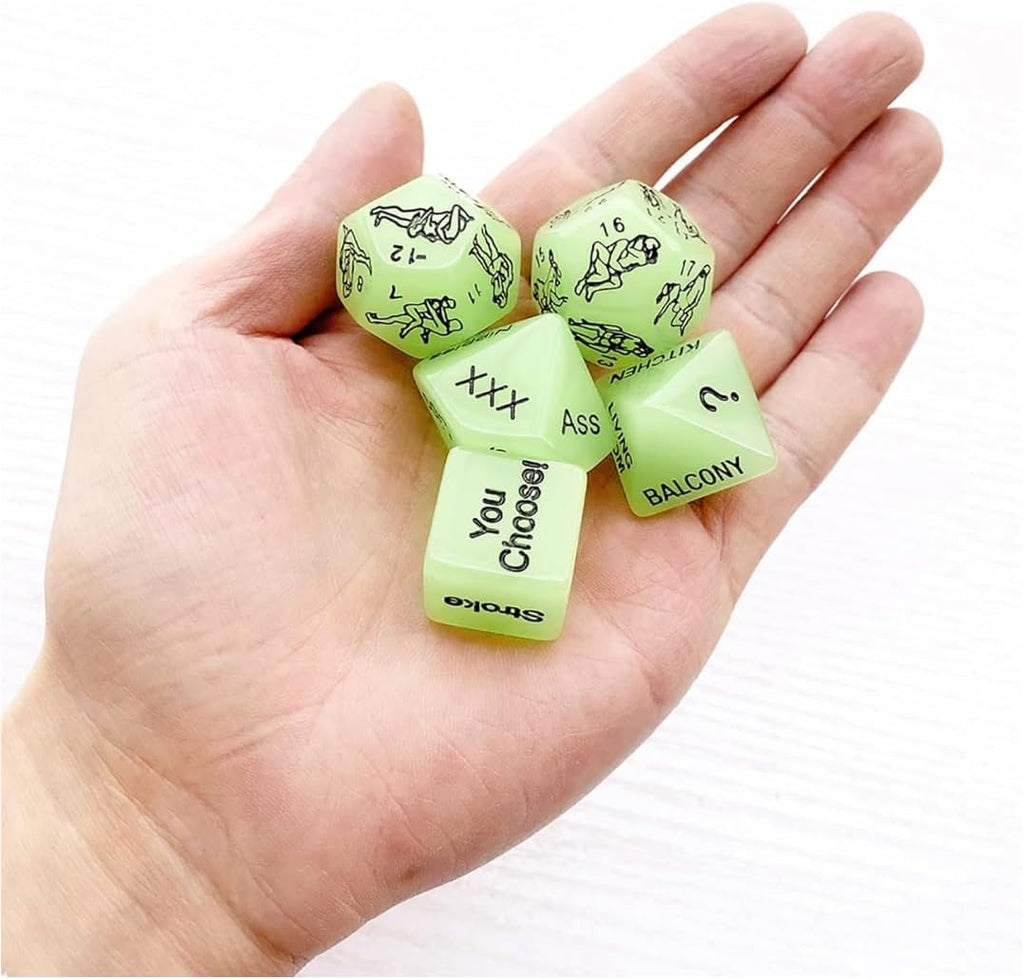 Sex Dice Games, Date Night Dice Toys for Couple, Acrylic Dice for Romantic Ideas（Glow in the Dark Dice 5PCS