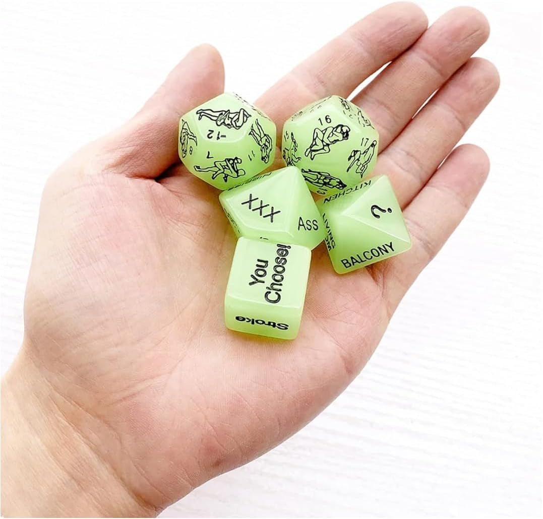Sex Dice Games, Date Night Dice Toys for Couple, Acrylic Dice for Romantic Ideas（Glow in the Dark Dice 5PCS